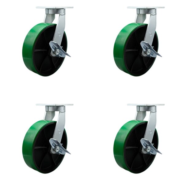 Service Caster 10'' Heavy Duty Green Poly on Cast Iron Caster Set with Brake and Swivel Lock, 4PK CRAN-SCC-KP92S1030-PUR-GB-SLB-BSL-4 - main